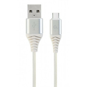 5f621103239737d0c640b07962fd7ba7 CC-USB2B-AMCM-1M-BW2 Gembird Premium cotton braided Type-C USB charging -data cable,1m, silver/white