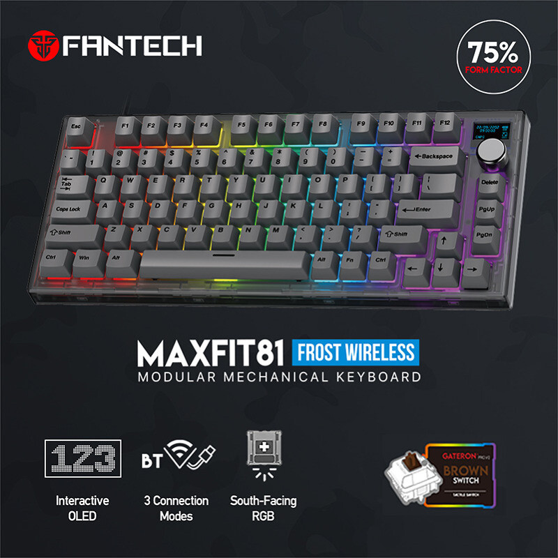 5170deda1c5fc1dfaa62cc4d47287ee5.jpg Tastatura Mehanicka Gaming Fantech MK910 RGB PBT Maxfit81 Frost Wireless crna (brown switch)