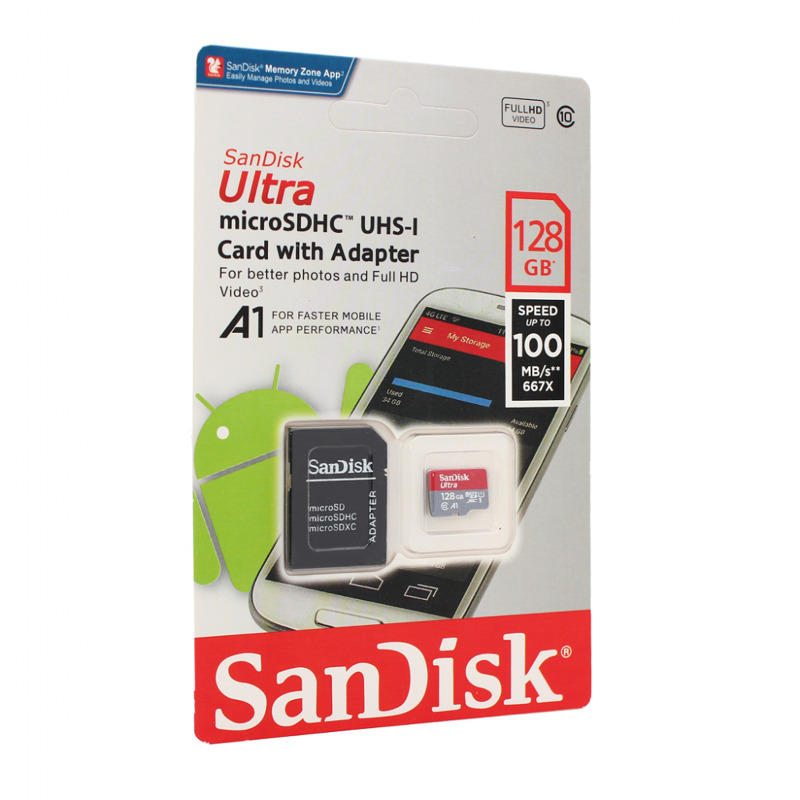 4224bf4e1d92f0bc3b47856fe2c052e9.jpg Mem.Kartica SanDisk SDXC 128GB Ultra Micro 140MB/s A1 Class 10 UHS-I + Adapter