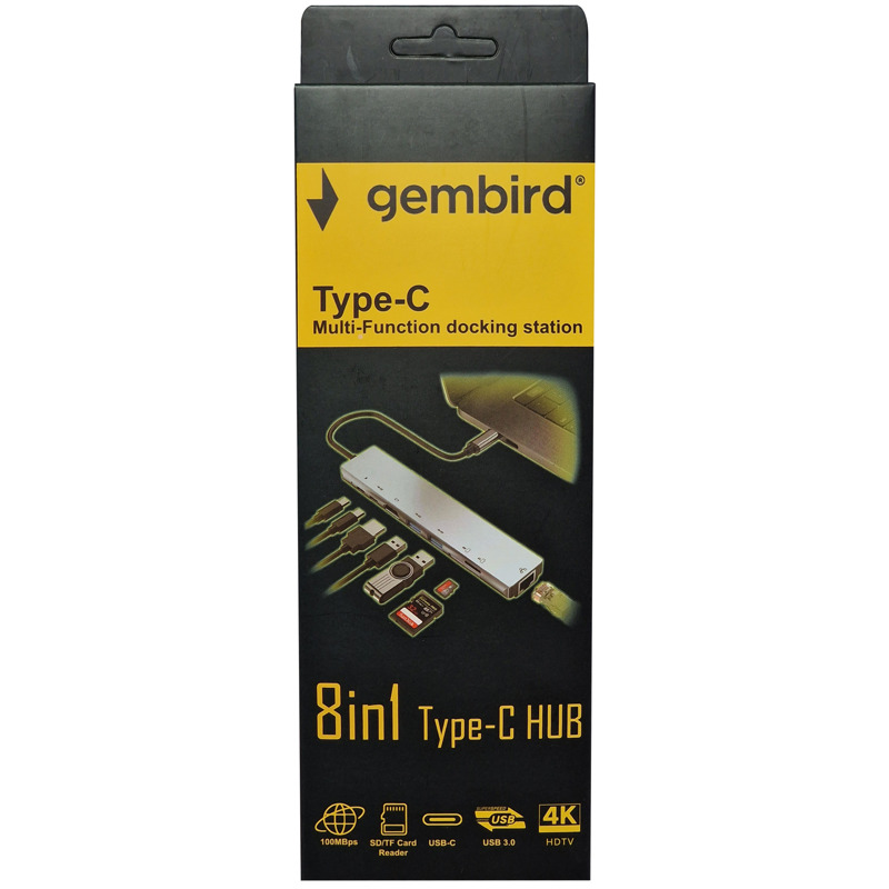 264e03c0bd6762595ff10ae318cc7679.jpg A-CM-COMBO8-05 **Gembird USB HUB Type-C 8-in-1 multi-port adapter USB-C+USB-A+HDMI+PD+card+RJ45 1399