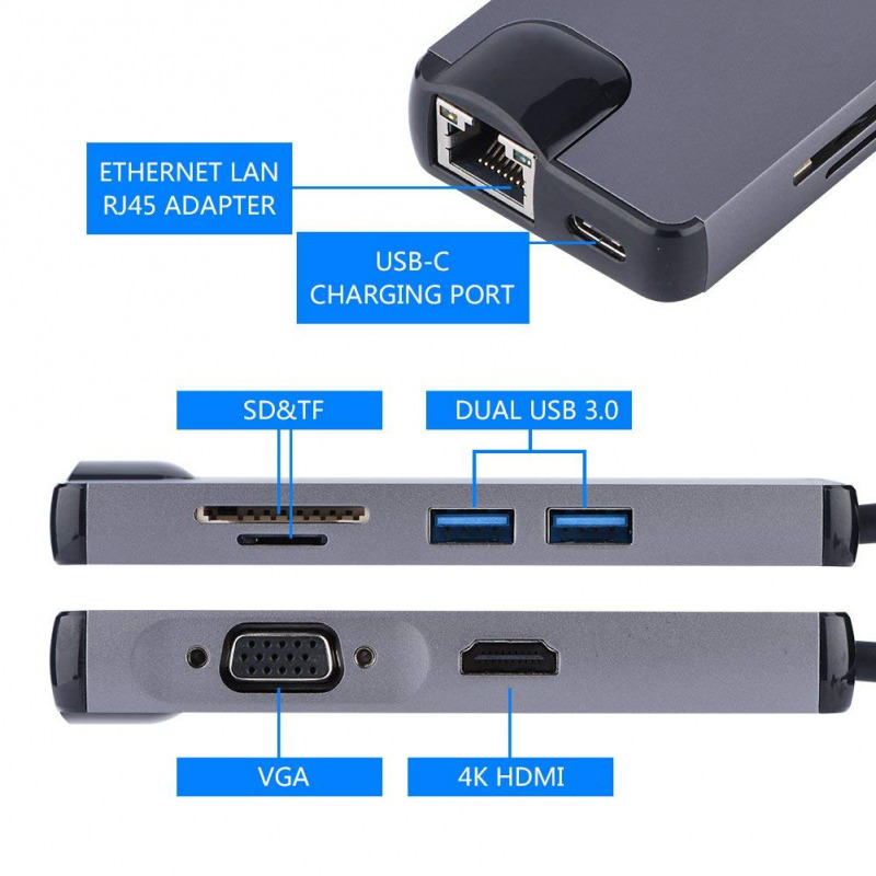 43c06a72d1cb8bdb4fe1f42198d30d66.jpg Adapter Type C na HDMI, Type C, PD, USB 3.0, USB 2.0, SD card, TF i M.2 NVMe 8 u 1 20cm kabl