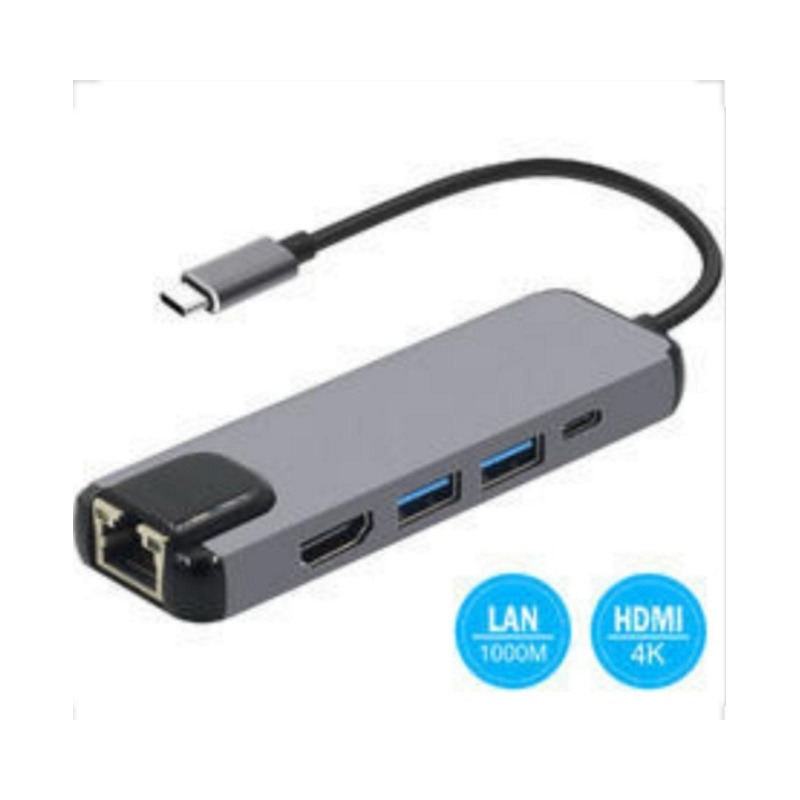 cdda74bab76358d2842cdb27afb1d496.jpg Adapter USB 3.1 tip C (M) - HDMI + USB3.0 + RJ45 + tip C (F) beli