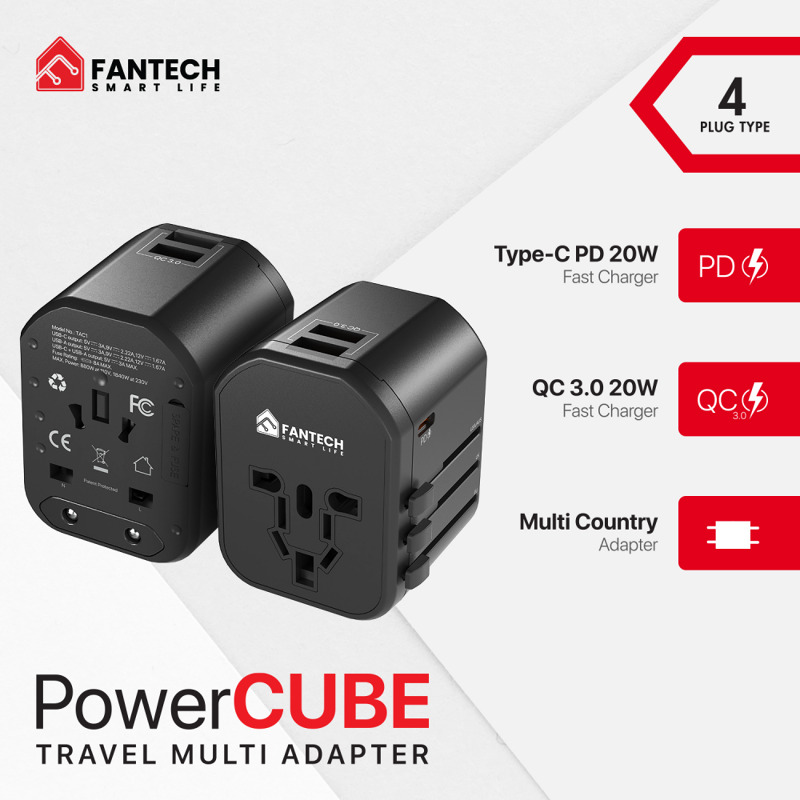 98b46baff1fd4c7327b6f2ab5999450c.jpg Univerzalni Multi Adapter Fantech TAC1 Power Cube 20W, PD, QC 3.0, 20W, crni