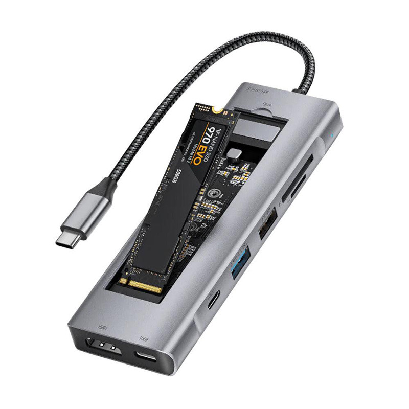 2c7da5c73b5b862e2d89be65a7f4499f.jpg Adapter Type C na HDMI, Type C, PD, USB 3.0, USB 2.0, SD card, TF i M.2 NVMe 8 u 1 20cm kabl