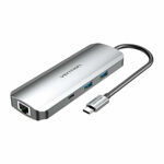 31cf7dc89f58f409d32ecd09dd65a2cd 9 u 1 USB-C na HDMI/USB-C/USB x2/RJ45/SD/TF/TRRS/3,5mm - Sivi