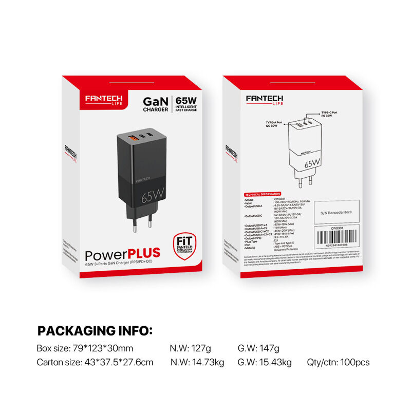 2ac887d3a89bb6a142f70052a19ec3a3 Kucni punjac Fantech CWG301 2xPD + QC 65W crni
