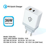 a99379f89f970e3b716f38be1d6c0391 Kucni punjac Teracell Evolution TC-04, QC PD, USB-PD 18W+18W, 36W (total) sa Type C kablom beli CE