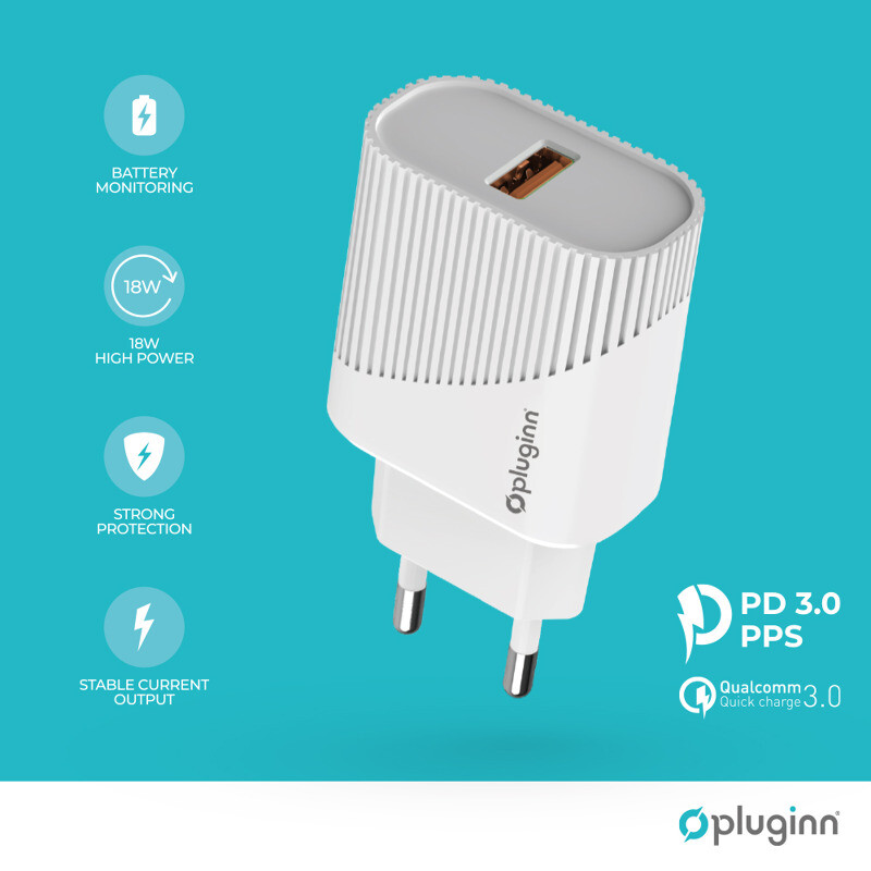 cf036e9f5627b178b271e3b0903f3ad4 Kucni punjac Pluginn PI-D73, QC3.0 PD3.0, PPS, USB-PD 18W+20W, 38W (total) sa PD Type C kablom beli CE