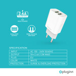 d075983ea5e89045385f5bcfcc3232e0 Kucni punjac Pluginn PI-D47, 5V, 2.4A, 12W 2xUSB sa lightning kablom beli CE