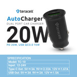 2079fa13090113f2c97ef89e98d27e99 Auto punjac Teracell Evolution TC-10 PD 20W, USB QC3.0 15W sa micro USB kablom crni