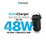 6cec5b65f3fe8d70065ce1dff4f4863b Auto punjac Teracell Evolution TC-13 PD 30W + USB QC3.0 18W, 48W (total) sa PD Lightning kablom crni