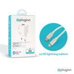 28c3a92b5c29d7bbde701b5311898301 Kucni punjac Pluginn PI-D73, QC3.0 PD3.0, PPS, USB-PD 18W+20W, 38W (total) sa PD iPhone lightning kablom beli CE