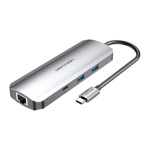 31cf7dc89f58f409d32ecd09dd65a2cd 9 u 1 USB-C na HDMI/USB-C/USB x2/RJ45/SD/TF/TRRS/3,5mm - Sivi