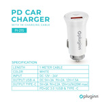 598554a5ef4d2248125de45269daf0a8 Auto punjac Pluginn PI-21S, PD 20W, QC 3.0 18W, sa lightning kablom beli