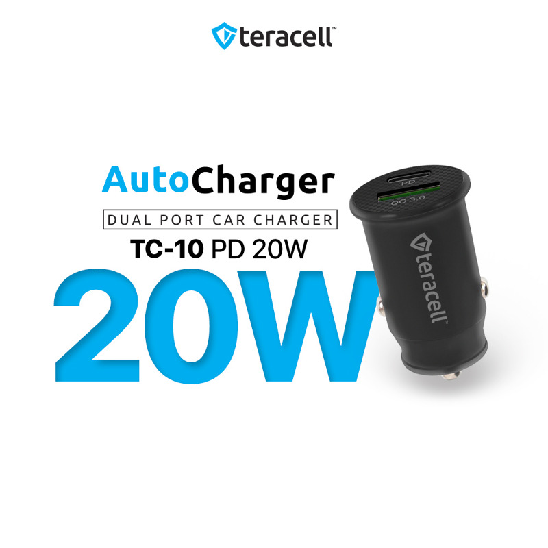 2ef8cf1cc653f060f5f162755a224433 Auto punjac Teracell Evolution TC-11 PD 22.5W + USB QC3.0 20W, 45W (total) sa Type C kablom crni