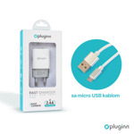80df67114cc192d3adc7ce4af3f9f9d2 Kucni punjac Pluginn PI-D47, 5V, 2.4A, 12W 2xUSB sa micro USB kablom beli CE