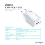 436a4a9103db51917fc8bc1a3c3e1736 Kucni punjac Pluginn PI-D74-45w, GaN, QC3.0, PD3.0, PPS, USB 19W, PD 45W sa PD Type C kablom beli CE