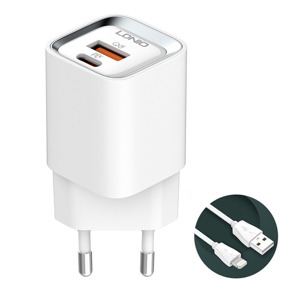 528aed37e157d91dc3f82e265ffe2700 Kucni punjac LDNIO A2317C, 3.6A, QC3.0 18W, PD 30W sa Type C na Iphone lightning kablom beli