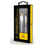 7def2a783b3090e165397d7183afad50 CC-USB2B-AMmBM-2M-BW2 Gembird Premium cotton braided Micro-USB charging -data cable,2m, silver/white