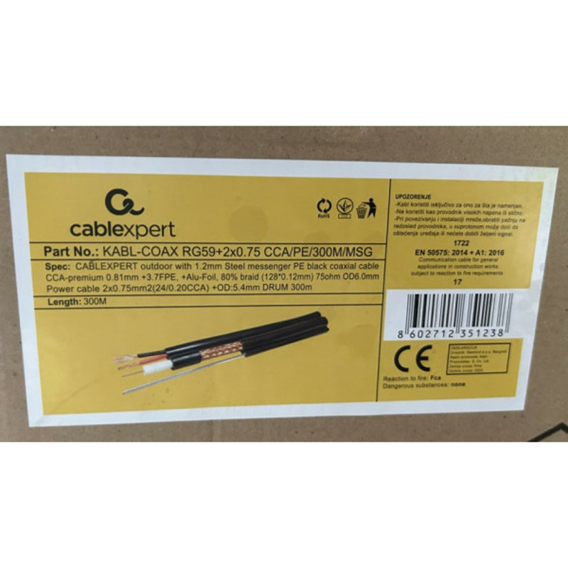 d1096c1105478ab67d645b942ac2a133 KABL-COAX-RG59+2X0.75 CCA/PE/300M/MSG Outdoor Koaksialni kabl sa napojnim kablom 2x0,75 + SAJLA 300m