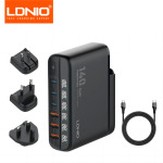 1fb53963fac325c67a47a6eee9c51d85 Kucni punjac sa adapterima LDNIO A6140C GaN PPS 3xQC3.0 (30W), 3xPD3.0 (100W), 140W Max, a Type C na Type C kablom crni