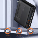 736658aca8d124146887622904a4e51f Kucni punjac sa adapterima LDNIO A6140C GaN PPS 3xQC3.0 (30W), 3xPD3.0 (100W), 140W Max, a Type C na Type C kablom crni