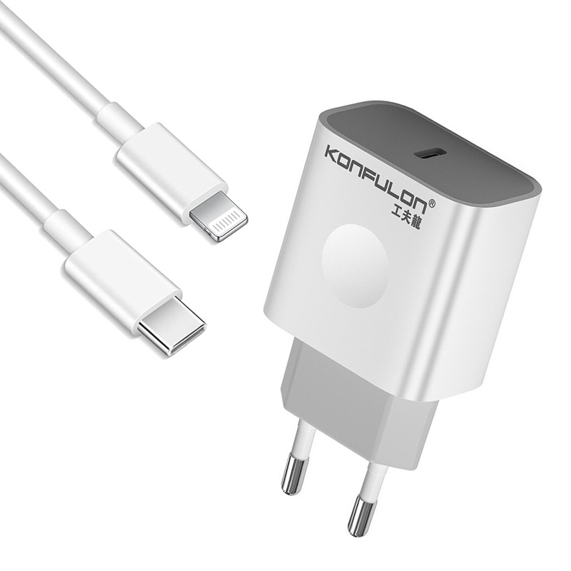 e9b353ea70072d8ad8e51b31f7e543d7 Kucni punjac KONFULON C69D+DC15 PD20W sa PD kablom Type C na Type C beli