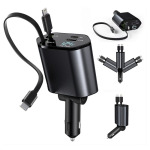 67a0eee57a1f7ab261bd18ab110b417d Auto punjac C1 4u1 PD 3A, USB 2.4A 120W (total) sa Type C/lightning kablom tamno sivi