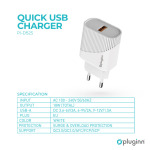 ed005c56abfde4875cc14d490b8af7a1 Kucni punjac Pluginn PI-D52S, QC3.0 18W sa Type C kablom beli CE