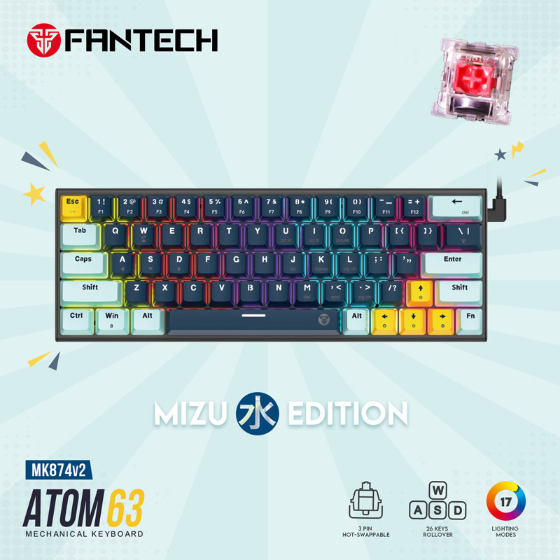 909d944f63ad0431a0f1a697b56d3662 Tastatura Mehanicka Gaming Fantech MK876 RGB Atom TKL siva (Blue switch)