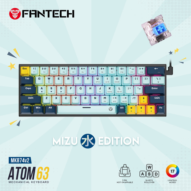 de28888271e655fad1f29c70b4a7bd91 Tastatura Mehanicka Gaming Fantech MK876 RGB Atom TKL siva (Blue switch)