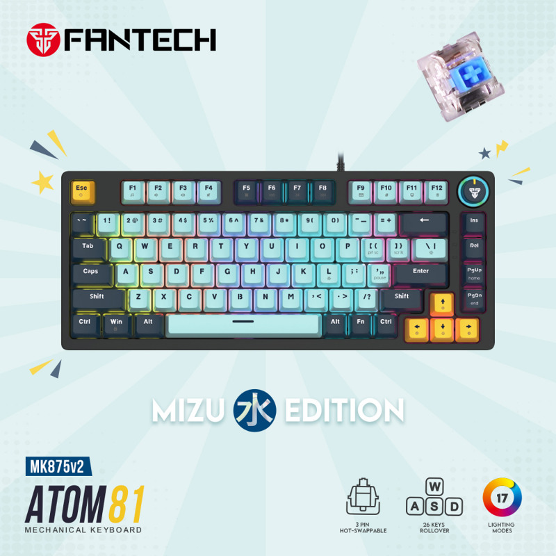 edabc867af14ea2ae448c5e1cf056acd Tastatura Mehanicka Gaming Fantech MK876 RGB Atom TKL siva (Blue switch)