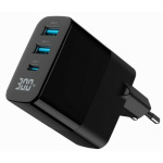 58fb9b046441a6ec053ac0dffaad0281 TA-UC-PDQC30LCD-BK-02 Gembird GaN USB brzi punjac, 30W 3-port (2xUSB-A+ USB-C), LCD, black