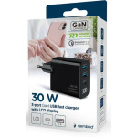 e2e290623f1e10e97cc146f76b58ef5e TA-UC-PDQC30LCD-BK-02 Gembird GaN USB brzi punjac, 30W 3-port (2xUSB-A+ USB-C), LCD, black