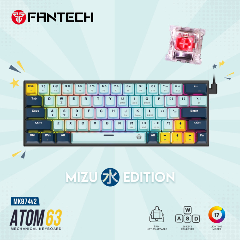 3e57d617631b7bd6a4ef9144fd638dbc Tastatura Mehanicka Gaming Fantech MK876 RGB Atom TKL siva (Blue switch)