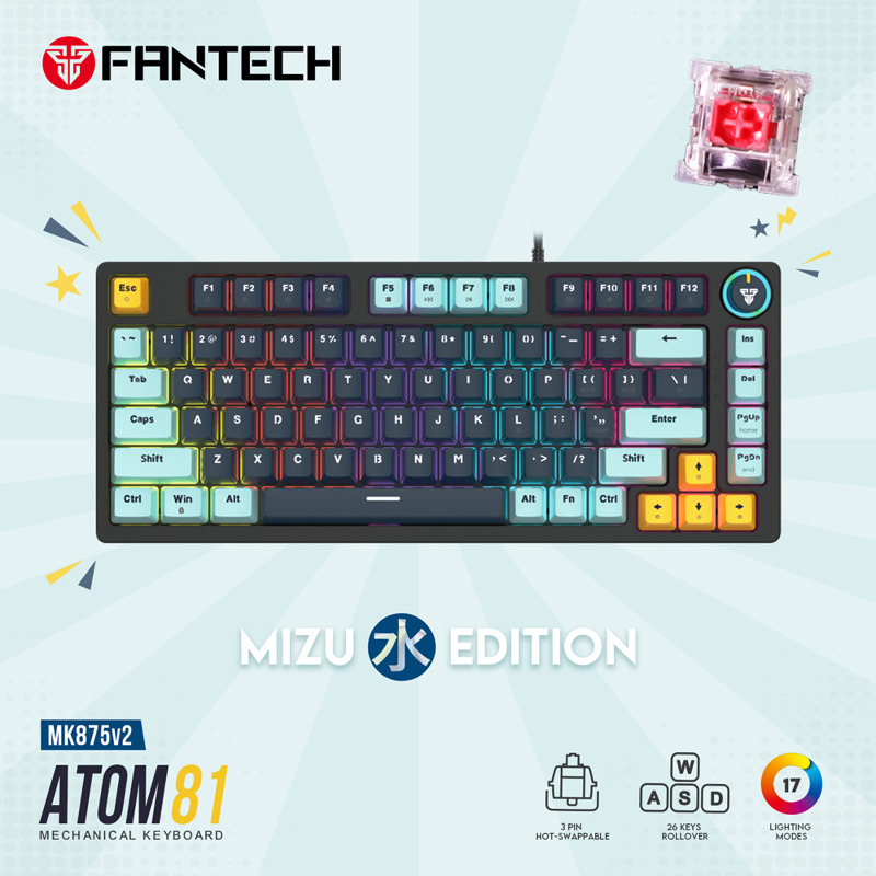 57c4291981b002e96487baf7f69e4f6c Tastatura Mehanicka Gaming Fantech MK876 RGB Atom TKL siva (Blue switch)