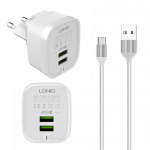 e0c0fd6fee0ed659b48796660f580812 Kucni punjac LDNIO A201 2xUSB 2.4A Type C beli