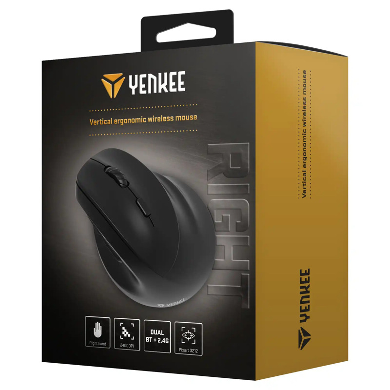 5c00741361c73bcd326930a0259191e0 Bežični miš vertikalni ergonomski Yenkee YMS 5060R 2400dpi/ Dual mode 2.4/BT Crni