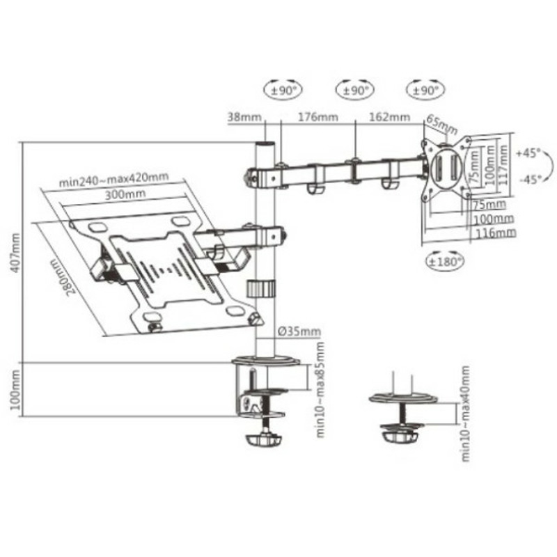 5a668ac70b13fca89f786a9b9c8bba3a MA-DA1P-01 Gembird Podesivi stoni drzac za monitor,tilt, 17-32 max.9kg