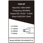 423e24cabfa5d03a1dc44e43ac568d82 NPA90-195-4620 (HP14) ** Gembird punjac za laptop 90W-19.5V-4.62A, 4.5x3.0mm blue PIN (957)