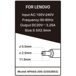 bda8dff578de3099275ed483adf0fb95 NPA65-200-3250 (IB03) ** Gembird punjac za laptop 65W-20V-3.25A, 5.5x2.5mm Black (650)