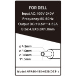 cc1605db99fb3c6837f863d98cce620b NPA90-195-4620 (DE11) ** Gembird punjac za laptop 90W-19.5V-4.62A, 4.5x3.0mm Black PIN (845)