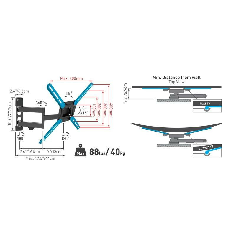 4f29ce4fccbba3ef26fc77af4dec62b4 BARKAN BM331 TV zglobni zidni nosač od 13 do 65 inča